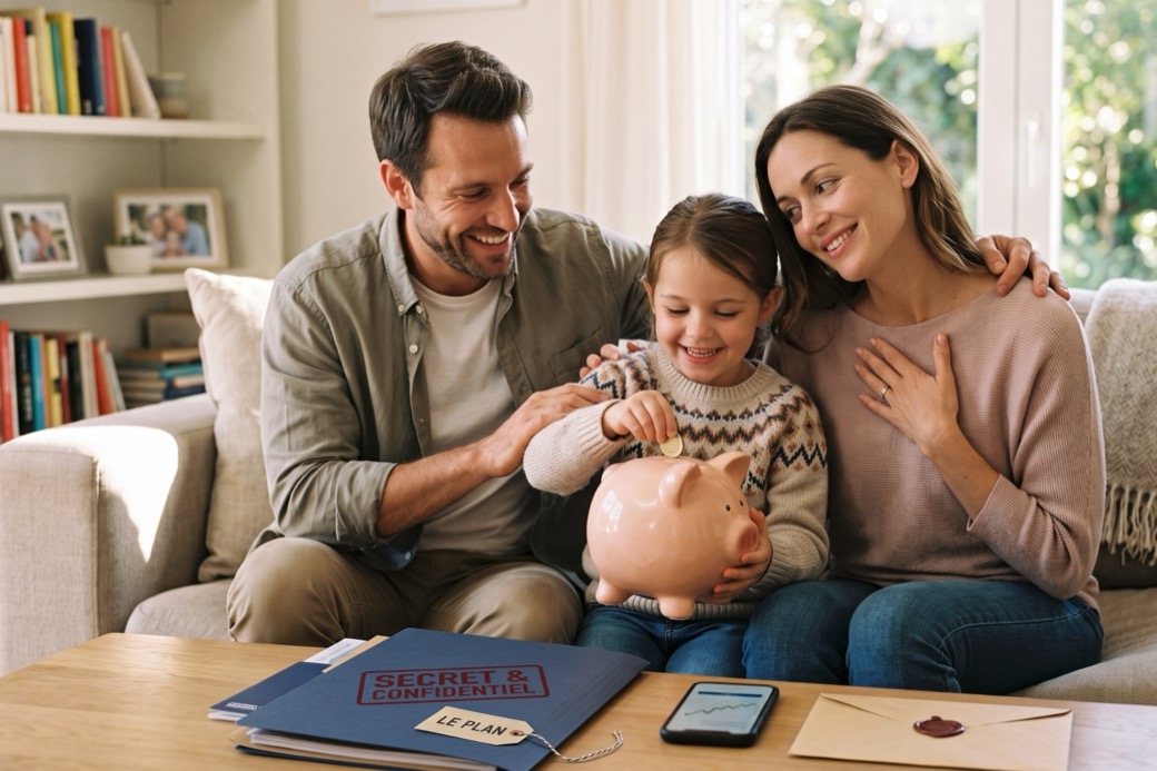 Famille construisant le fonds épargne de leur enfant avec Plan Liberté Enfant